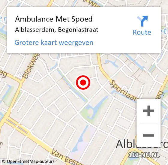 Locatie op kaart van de 112 melding: Ambulance Met Spoed Naar Alblasserdam, Begoniastraat op 7 maart 2023 08:10