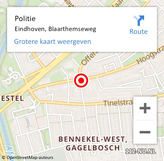 Locatie op kaart van de 112 melding: Politie Eindhoven, Blaarthemseweg op 7 maart 2023 08:17