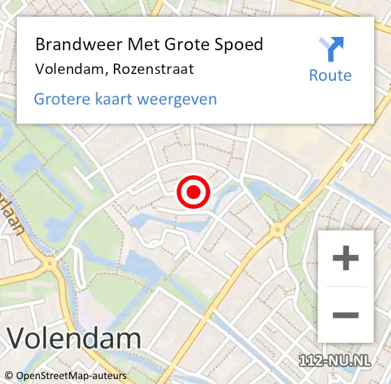 Locatie op kaart van de 112 melding: Brandweer Met Grote Spoed Naar Volendam, Rozenstraat op 7 maart 2023 08:26