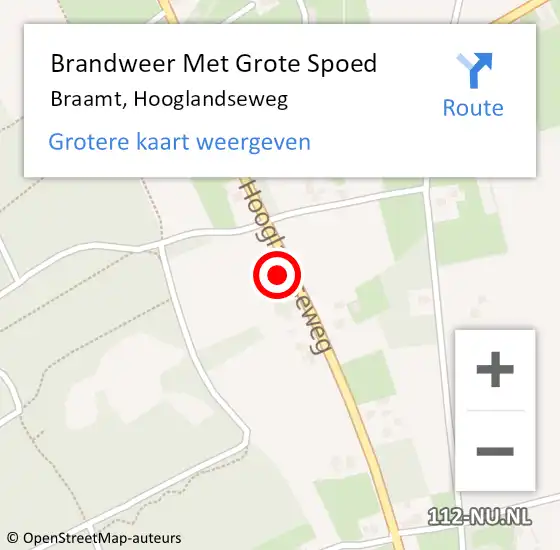 Locatie op kaart van de 112 melding: Brandweer Met Grote Spoed Naar Braamt, Hooglandseweg op 18 augustus 2014 06:08