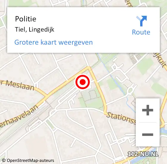 Locatie op kaart van de 112 melding: Politie Tiel, Lingedijk op 7 maart 2023 09:27