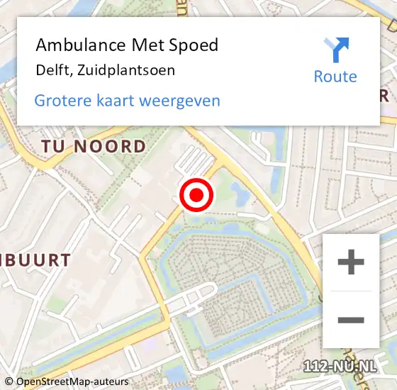 Locatie op kaart van de 112 melding: Ambulance Met Spoed Naar Delft, Zuidplantsoen op 7 maart 2023 09:58