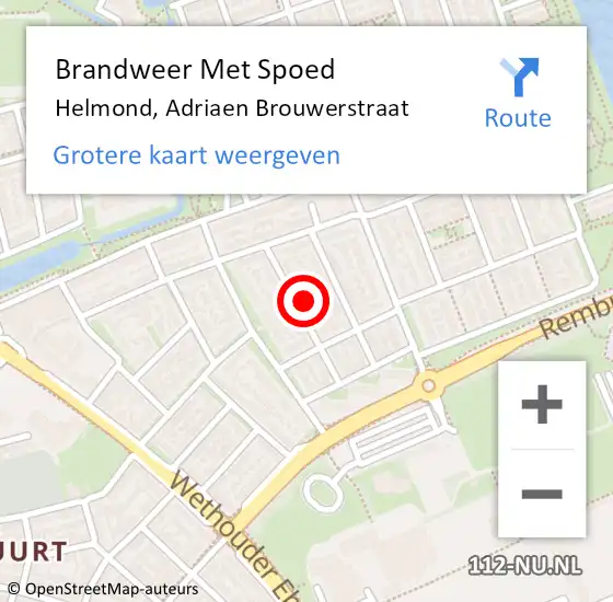 Locatie op kaart van de 112 melding: Brandweer Met Spoed Naar Helmond, Adriaen Brouwerstraat op 7 maart 2023 10:49