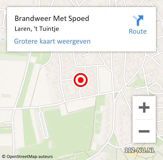 Locatie op kaart van de 112 melding: Brandweer Met Spoed Naar Laren, 't Tuintje op 7 maart 2023 11:13