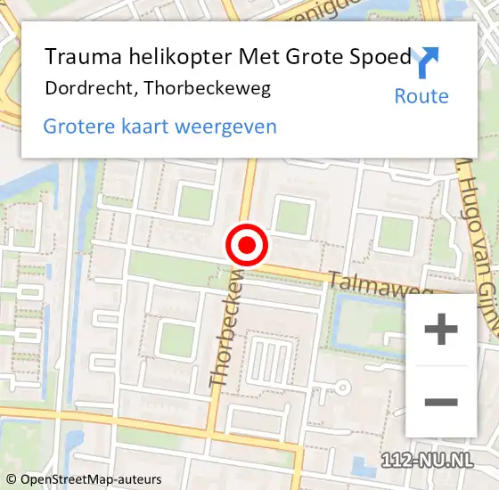 Locatie op kaart van de 112 melding: Trauma helikopter Met Grote Spoed Naar Dordrecht, Thorbeckeweg op 7 maart 2023 11:44