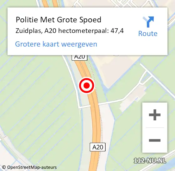 Locatie op kaart van de 112 melding: Politie Met Grote Spoed Naar Zuidplas, A20 hectometerpaal: 47,4 op 7 maart 2023 12:04