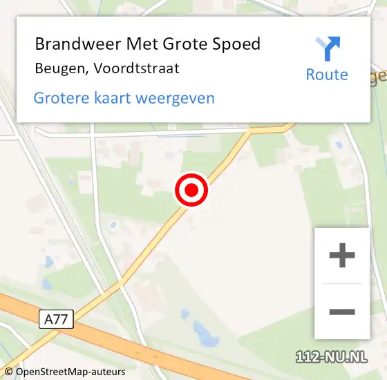 Locatie op kaart van de 112 melding: Brandweer Met Grote Spoed Naar Beugen, Voordtstraat op 7 maart 2023 12:14