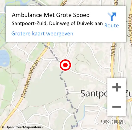 Locatie op kaart van de 112 melding: Ambulance Met Grote Spoed Naar Santpoort-Zuid, Duinweg of Duivelslaan op 7 maart 2023 12:32