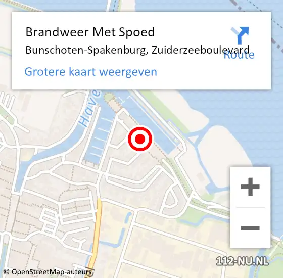 Locatie op kaart van de 112 melding: Brandweer Met Spoed Naar Bunschoten-Spakenburg, Zuiderzeeboulevard op 7 maart 2023 13:05