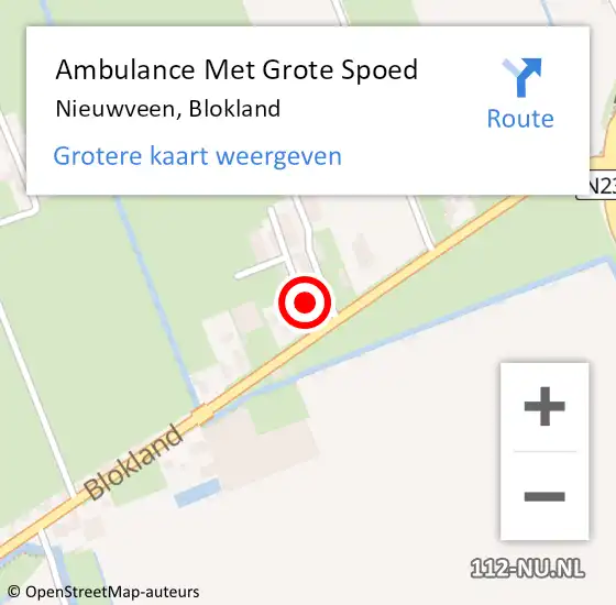 Locatie op kaart van de 112 melding: Ambulance Met Grote Spoed Naar Nieuwveen, Blokland op 7 maart 2023 14:13