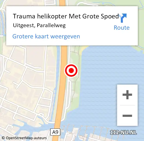 Locatie op kaart van de 112 melding: Trauma helikopter Met Grote Spoed Naar Uitgeest, Parallelweg op 7 maart 2023 14:43