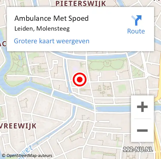 Locatie op kaart van de 112 melding: Ambulance Met Spoed Naar Leiden, Molensteeg op 7 maart 2023 14:48