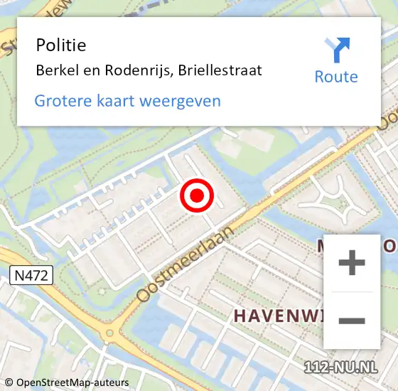 Locatie op kaart van de 112 melding: Politie Berkel en Rodenrijs, Briellestraat op 7 maart 2023 14:55