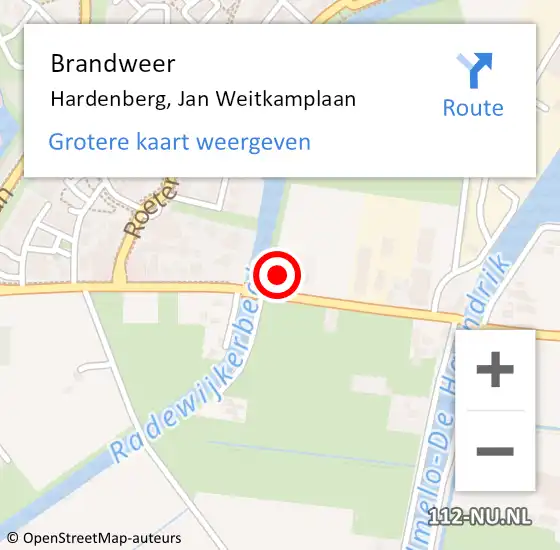 Locatie op kaart van de 112 melding: Brandweer Hardenberg, Jan Weitkamplaan op 7 maart 2023 15:01
