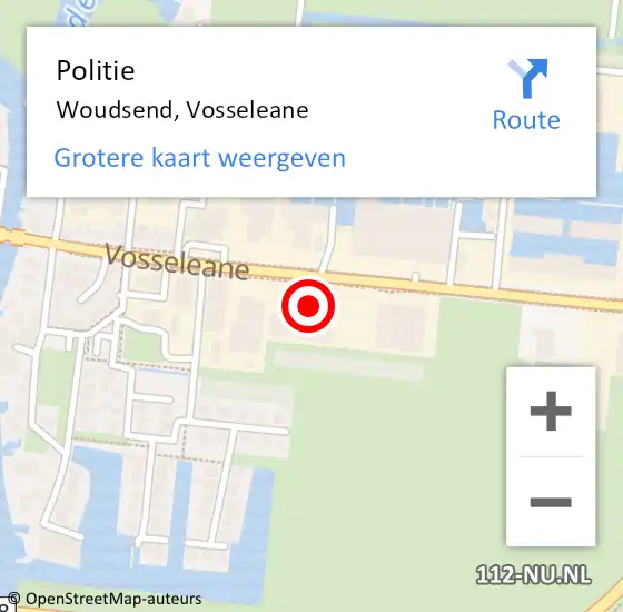 Locatie op kaart van de 112 melding: Politie Woudsend, Vosseleane op 7 maart 2023 15:05