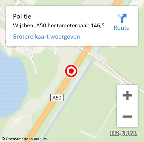 Locatie op kaart van de 112 melding: Politie Wijchen, A50 hectometerpaal: 146,5 op 7 maart 2023 15:38
