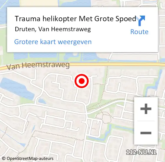 Locatie op kaart van de 112 melding: Trauma helikopter Met Grote Spoed Naar Druten, Van Heemstraweg op 7 maart 2023 15:40