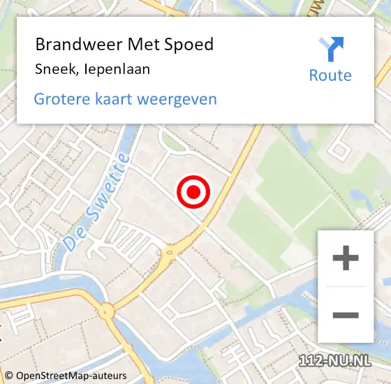 Locatie op kaart van de 112 melding: Brandweer Met Spoed Naar Sneek, Iepenlaan op 7 maart 2023 15:49