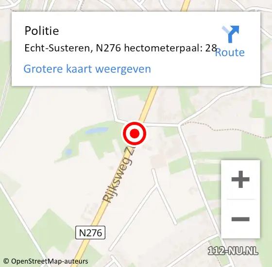 Locatie op kaart van de 112 melding: Politie Echt-Susteren, N276 hectometerpaal: 28 op 7 maart 2023 16:13