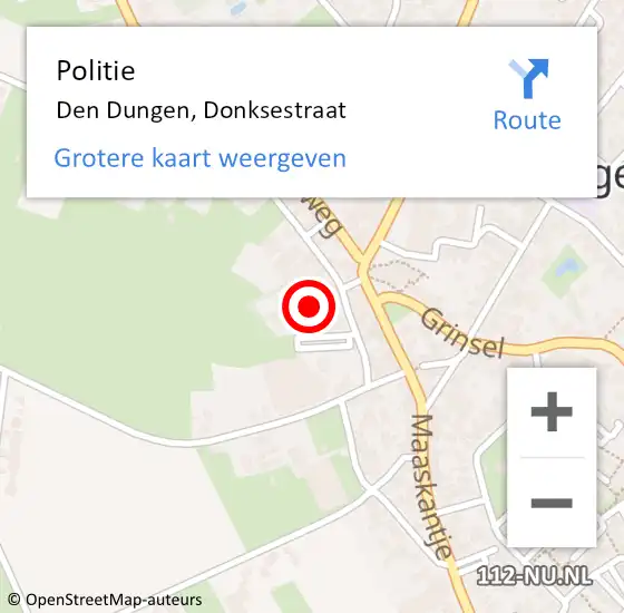 Locatie op kaart van de 112 melding: Politie Den Dungen, Donksestraat op 7 maart 2023 16:31