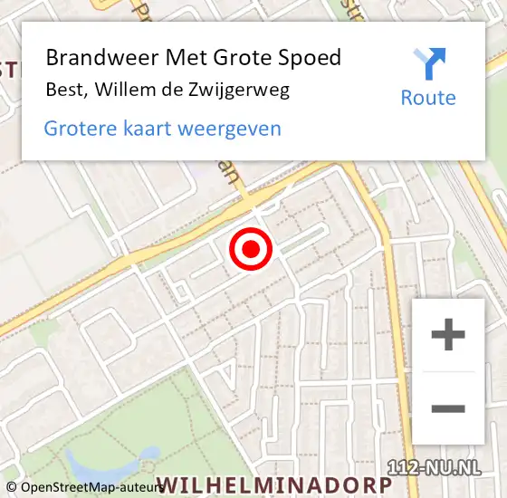 Locatie op kaart van de 112 melding: Brandweer Met Grote Spoed Naar Best, Willem de Zwijgerweg op 7 maart 2023 16:52