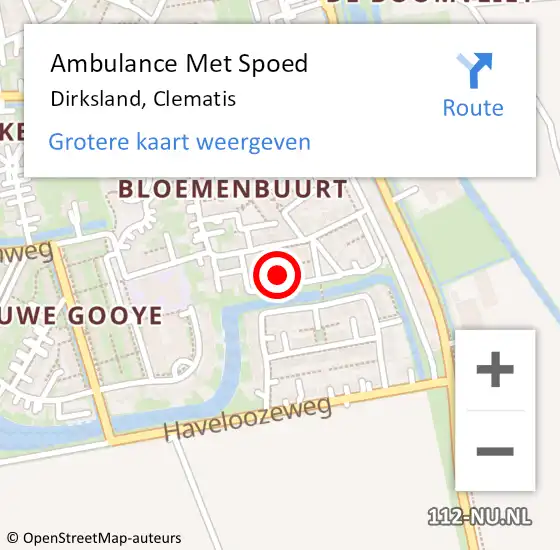 Locatie op kaart van de 112 melding: Ambulance Met Spoed Naar Dirksland, Clematis op 7 maart 2023 16:54