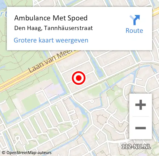 Locatie op kaart van de 112 melding: Ambulance Met Spoed Naar Den Haag, Tannhäuserstraat op 7 maart 2023 17:00