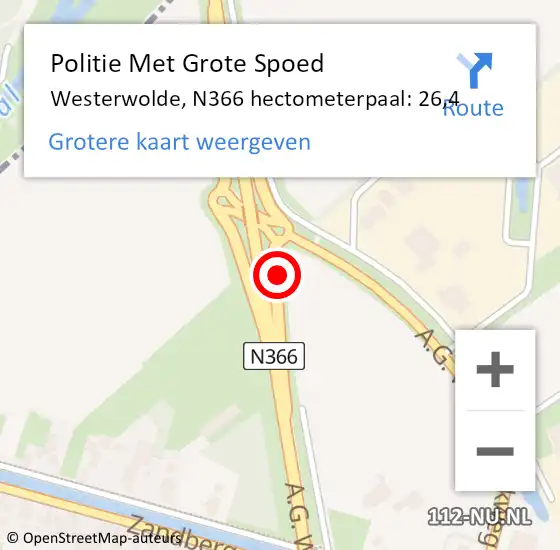 Locatie op kaart van de 112 melding: Politie Met Grote Spoed Naar Westerwolde, N366 hectometerpaal: 26,4 op 7 maart 2023 17:28