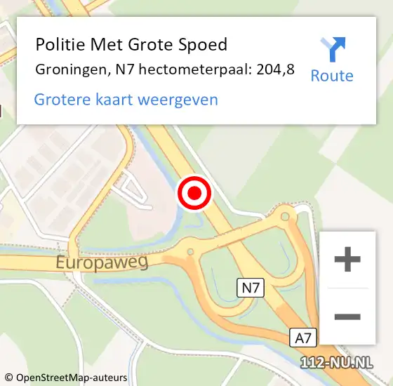 Locatie op kaart van de 112 melding: Politie Met Grote Spoed Naar Groningen, N7 hectometerpaal: 204,8 op 7 maart 2023 17:32