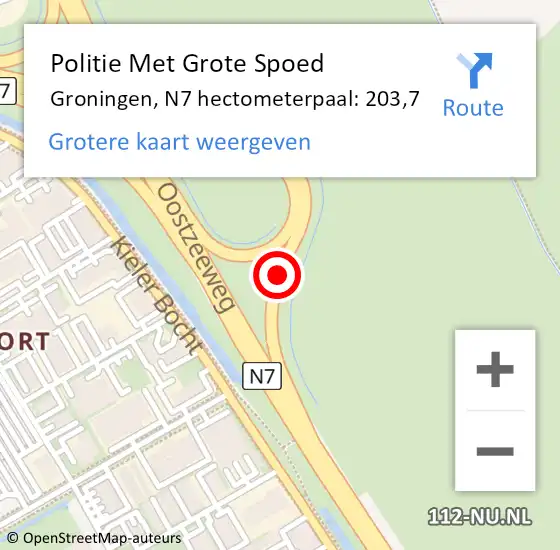 Locatie op kaart van de 112 melding: Politie Met Grote Spoed Naar Groningen, N7 hectometerpaal: 203,7 op 7 maart 2023 17:34