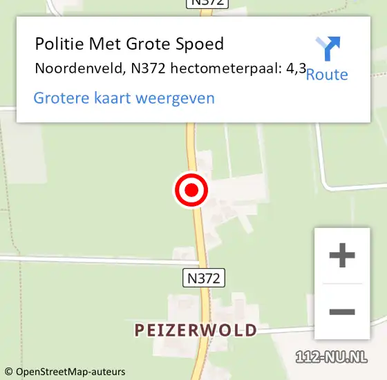 Locatie op kaart van de 112 melding: Politie Met Grote Spoed Naar Noordenveld, N372 hectometerpaal: 4,3 op 7 maart 2023 18:01