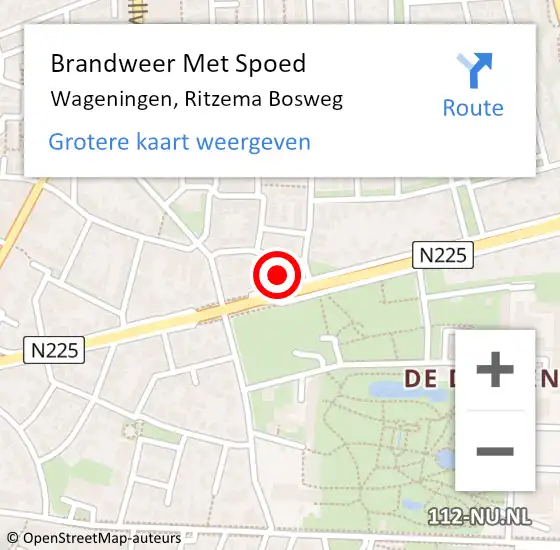 Locatie op kaart van de 112 melding: Brandweer Met Spoed Naar Wageningen, Ritzema Bosweg op 7 maart 2023 18:13