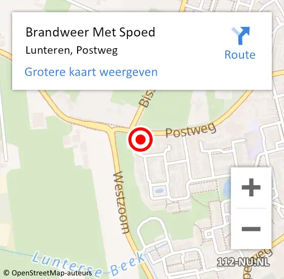 Locatie op kaart van de 112 melding: Brandweer Met Spoed Naar Lunteren, Postweg op 7 maart 2023 18:16