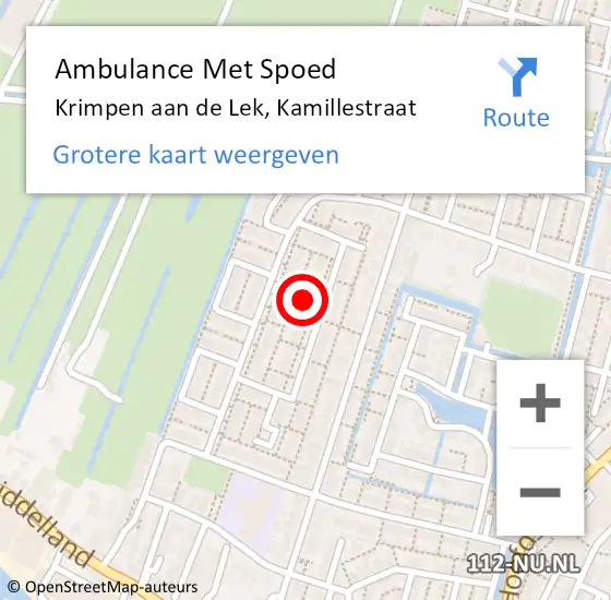 Locatie op kaart van de 112 melding: Ambulance Met Spoed Naar Krimpen aan de Lek, Kamillestraat op 7 maart 2023 18:36