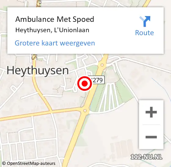 Locatie op kaart van de 112 melding: Ambulance Met Spoed Naar Heythuysen, L'Unionlaan op 7 maart 2023 18:54