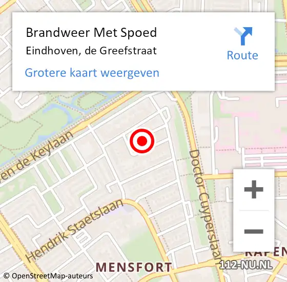 Locatie op kaart van de 112 melding: Brandweer Met Spoed Naar Eindhoven, de Greefstraat op 7 maart 2023 19:13