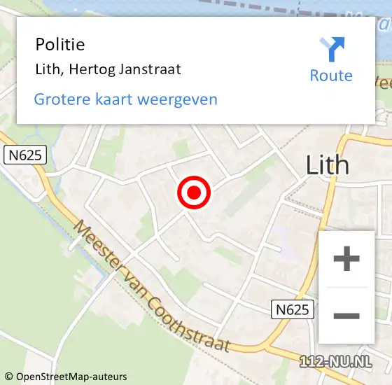 Locatie op kaart van de 112 melding: Politie Lith, Hertog Janstraat op 7 maart 2023 19:21