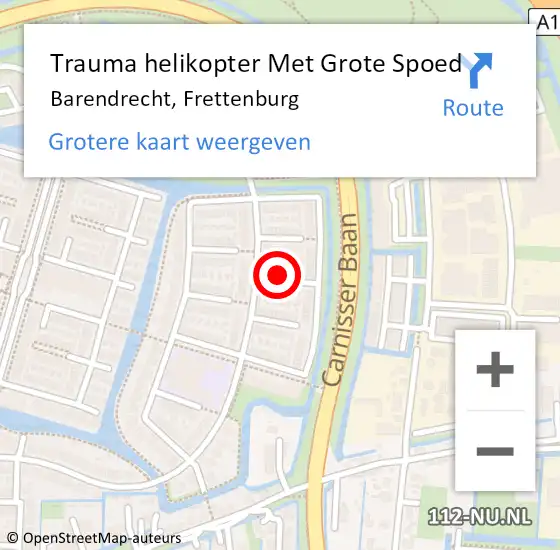 Locatie op kaart van de 112 melding: Trauma helikopter Met Grote Spoed Naar Barendrecht, Frettenburg op 7 maart 2023 19:49