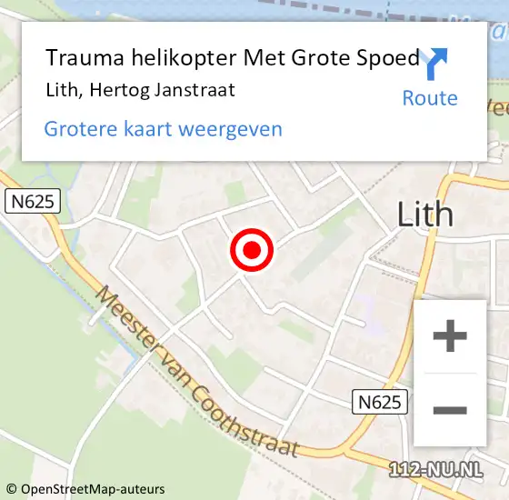 Locatie op kaart van de 112 melding: Trauma helikopter Met Grote Spoed Naar Lith, Hertog Janstraat op 7 maart 2023 20:23