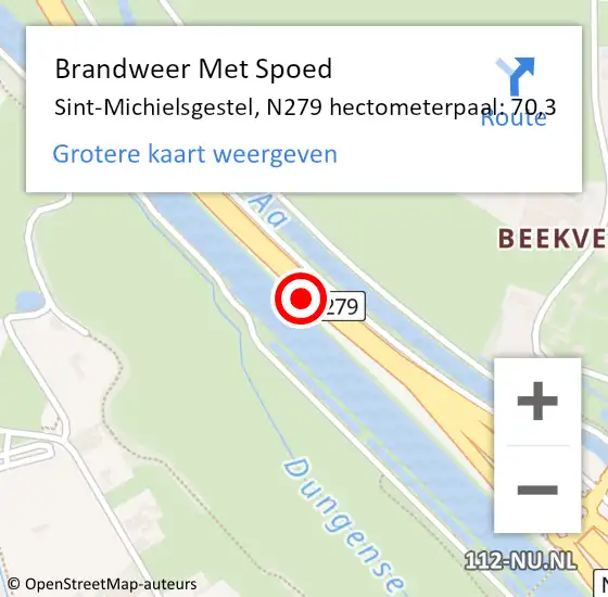 Locatie op kaart van de 112 melding: Brandweer Met Spoed Naar Sint-Michielsgestel, N279 hectometerpaal: 70,3 op 7 maart 2023 21:27