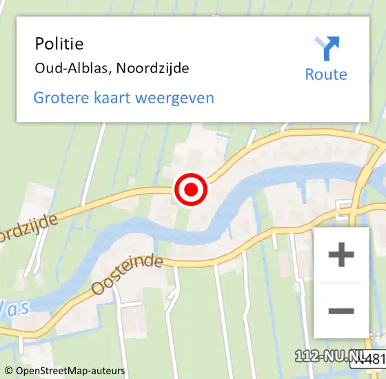 Locatie op kaart van de 112 melding: Politie Oud-Alblas, Noordzijde op 7 maart 2023 21:31