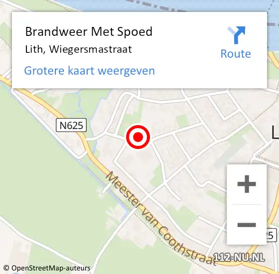 Locatie op kaart van de 112 melding: Brandweer Met Spoed Naar Lith, Wiegersmastraat op 7 maart 2023 21:53