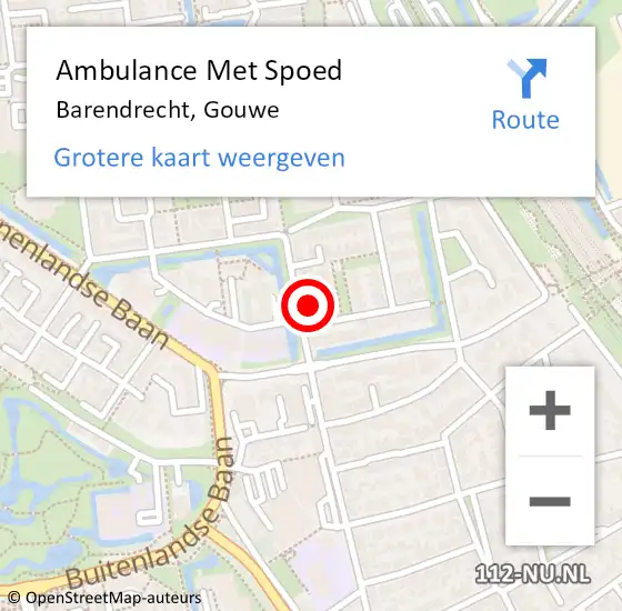 Locatie op kaart van de 112 melding: Ambulance Met Spoed Naar Barendrecht, Gouwe op 7 maart 2023 21:59