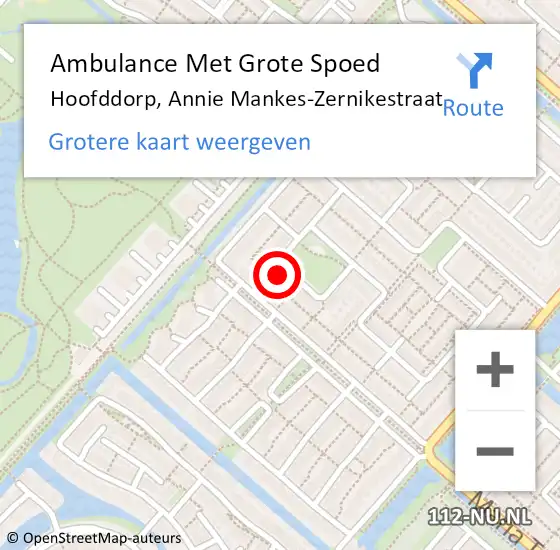 Locatie op kaart van de 112 melding: Ambulance Met Grote Spoed Naar Hoofddorp, Annie Mankes-Zernikestraat op 7 maart 2023 22:09