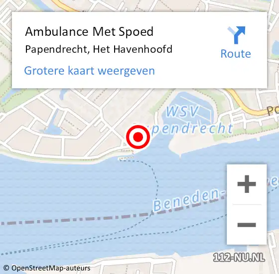 Locatie op kaart van de 112 melding: Ambulance Met Spoed Naar Papendrecht, Het Havenhoofd op 7 maart 2023 22:17