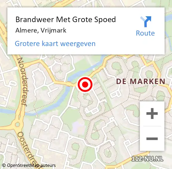 Locatie op kaart van de 112 melding: Brandweer Met Grote Spoed Naar Almere, Vrijmark op 8 maart 2023 02:49