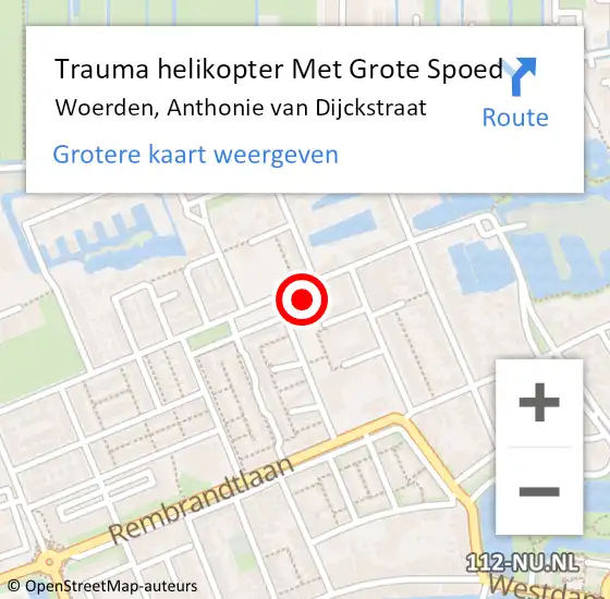 Locatie op kaart van de 112 melding: Trauma helikopter Met Grote Spoed Naar Woerden, Anthonie van Dijckstraat op 8 maart 2023 03:25