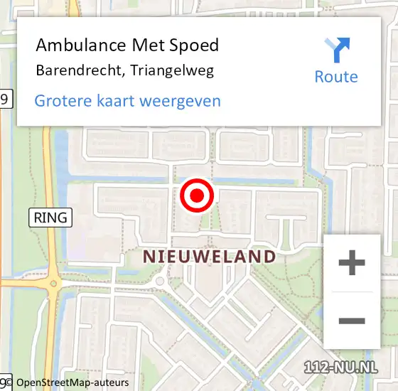 Locatie op kaart van de 112 melding: Ambulance Met Spoed Naar Barendrecht, Triangelweg op 8 maart 2023 03:33