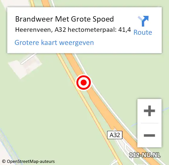 Locatie op kaart van de 112 melding: Brandweer Met Grote Spoed Naar Heerenveen, A32 hectometerpaal: 41,4 op 8 maart 2023 05:39