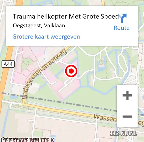 Locatie op kaart van de 112 melding: Trauma helikopter Met Grote Spoed Naar Oegstgeest, Valklaan op 8 maart 2023 07:12